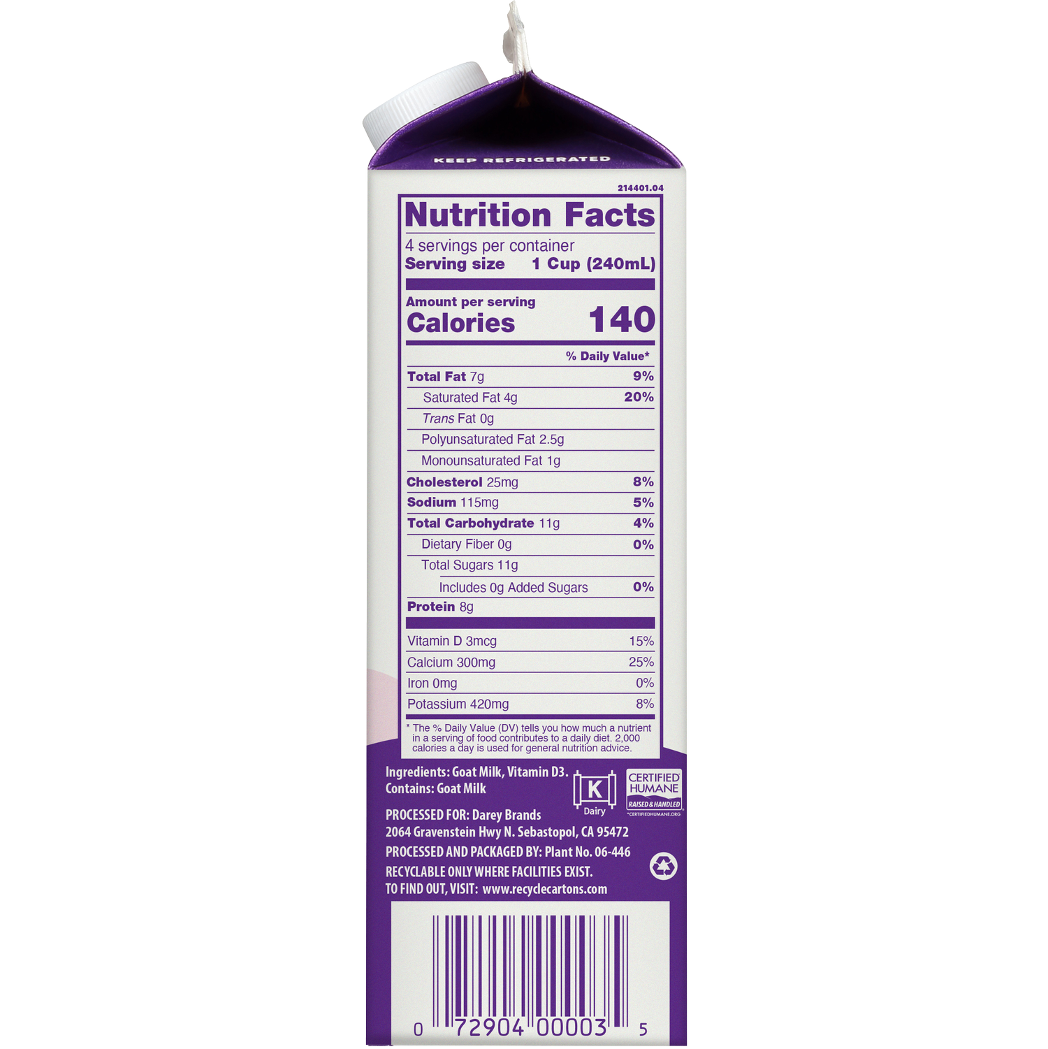 Whole Goat Milk, Certified Humane® | Meyenberg Goat Milk